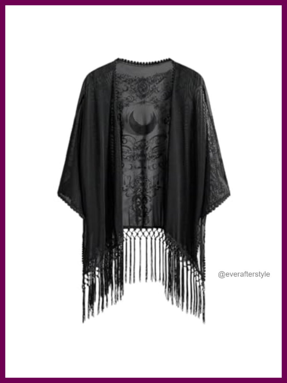 Goth Fringe Kimono Sheer Mesh Swim Cover Up Tassel Hem